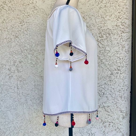 Have White Pom Pom Off The Shoulder Blouse SMALL - Picture 3 of 13